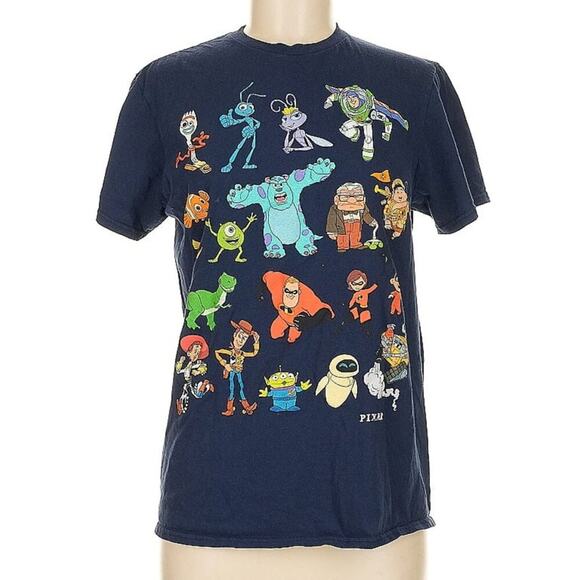 Pixar Brand Adult Medium Disney Pixar Navy Crewneck Tee Shirt Buzz Forky Nemo - Picture 1 of 3